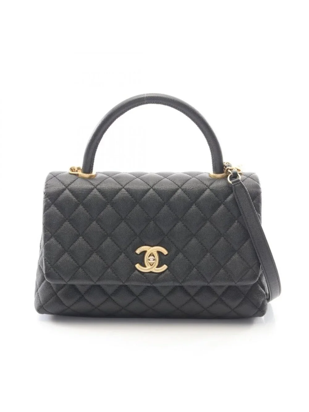 Chanel Handbag Coco Handle 29 Top Flap Bag Quilted 2-Way Black Caviar Leather